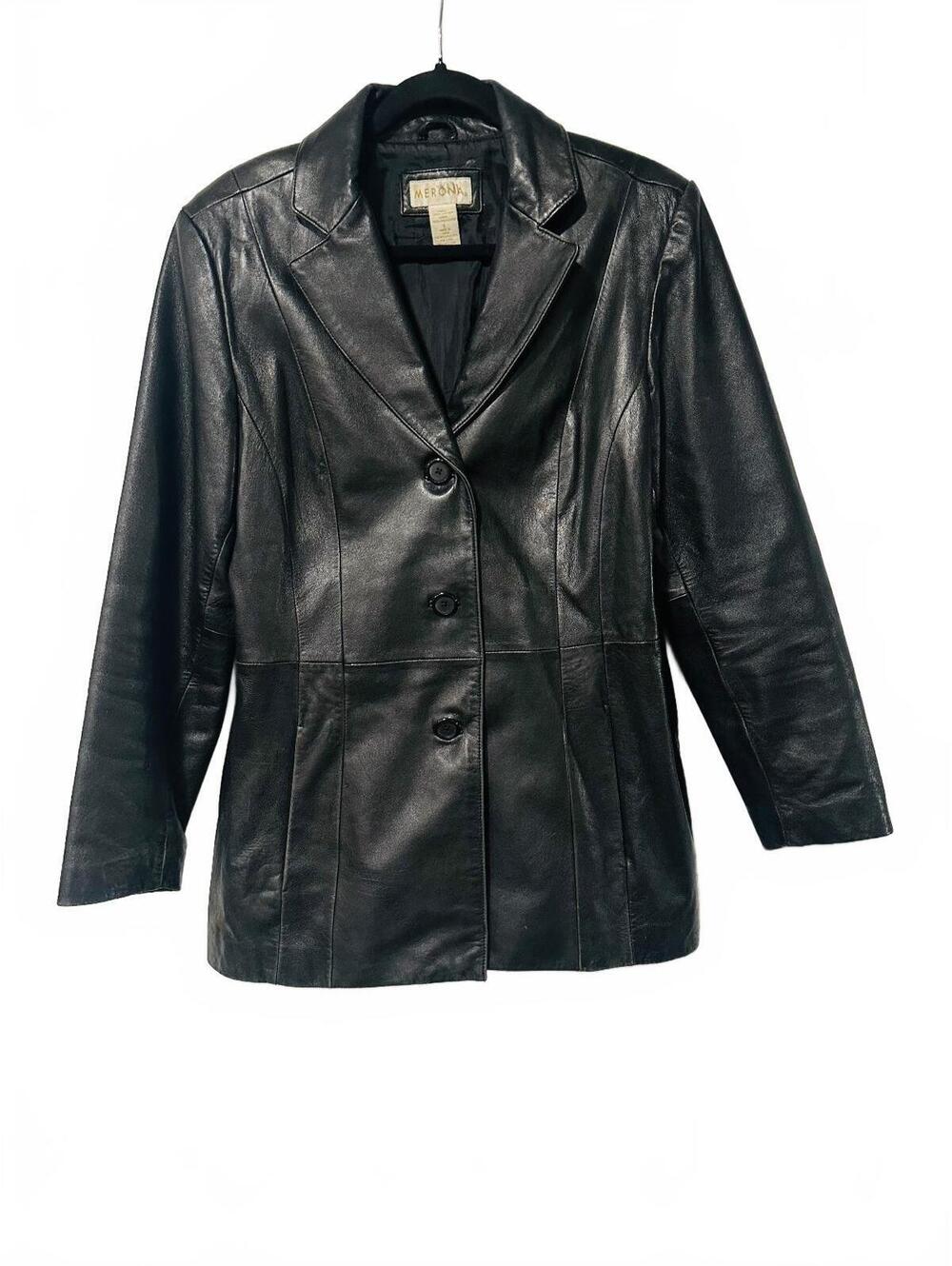Merona black 100% leather biker blazer